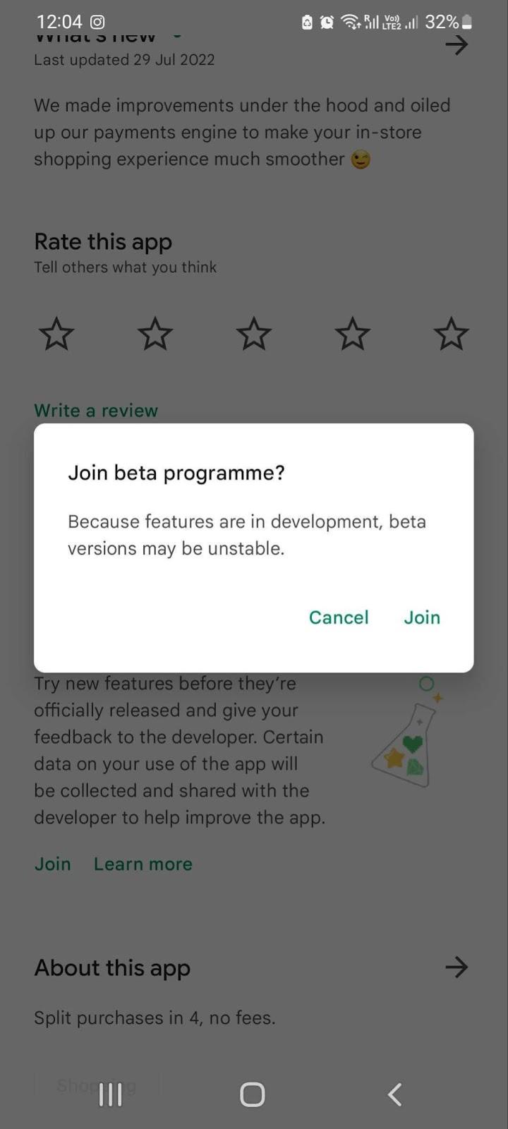 Select Join beta programme on the pop up